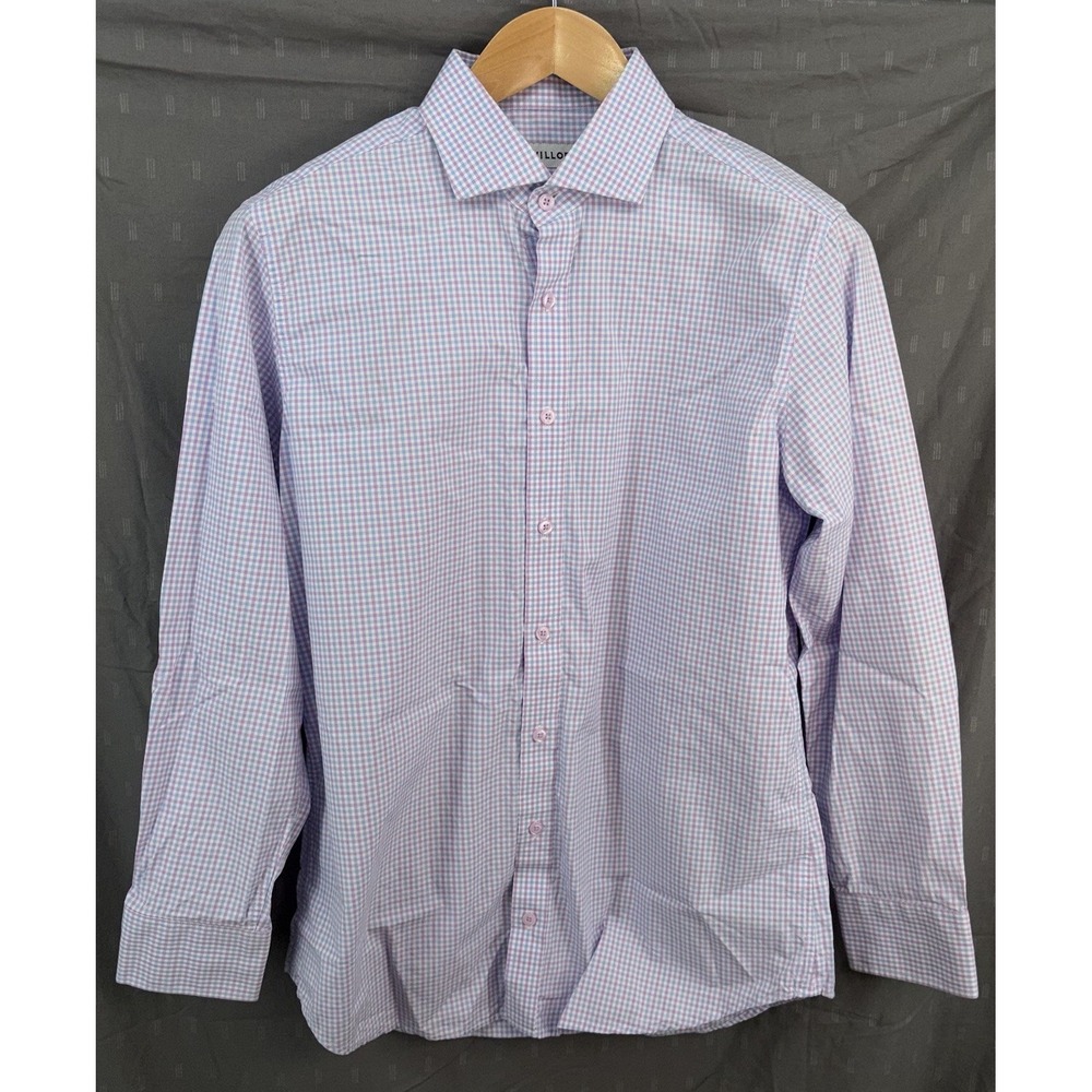 Twillory Shirt Mens 16 32/33 Tailored White Lavender Blue Plaid Check Button Up - Picture 2 of 8